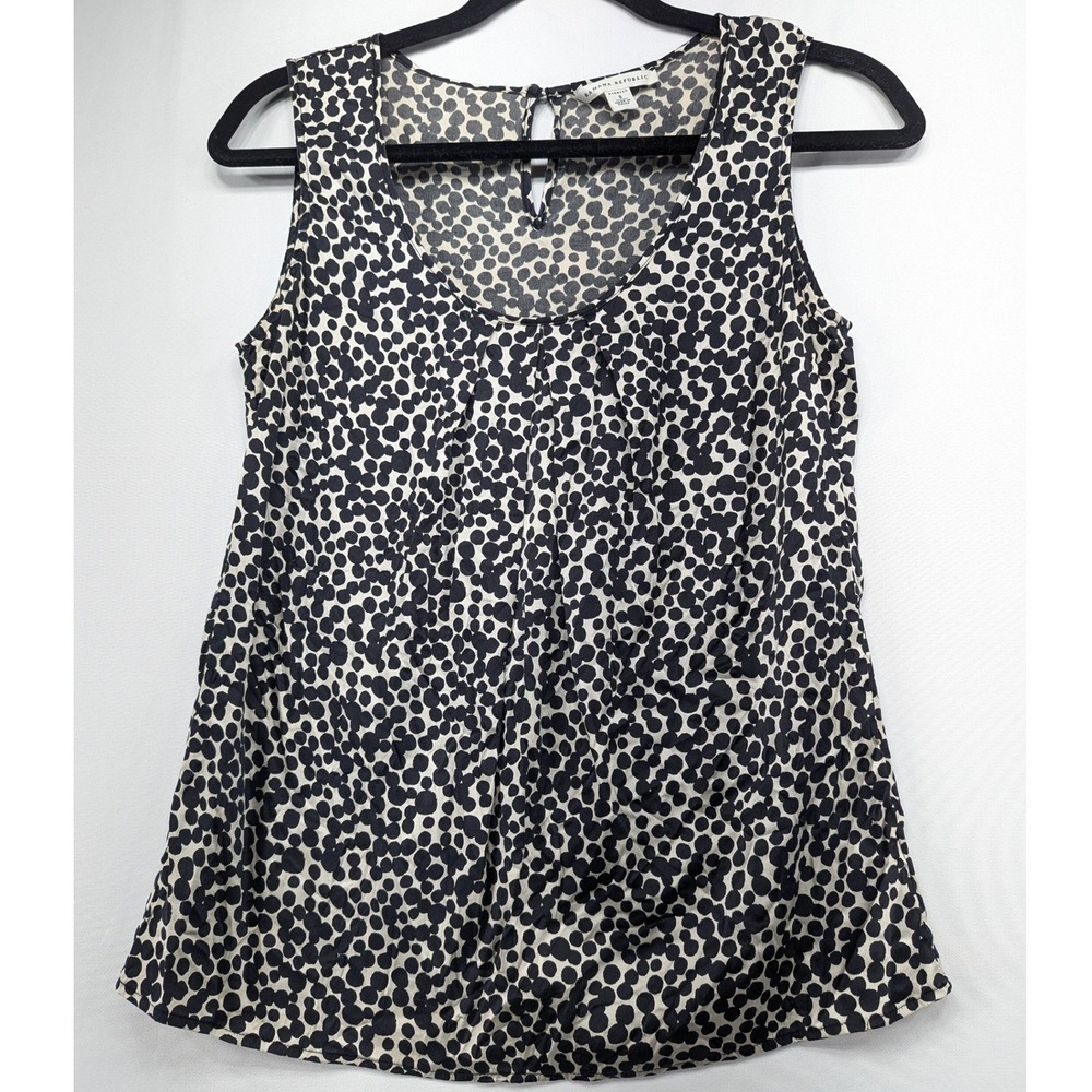 Banana Republic Black Cream Polka Dot Sleeveless Scoop Neck Blouse Small Stretch